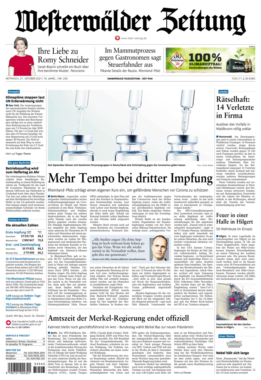Westerwälder Zeitung vom Mittwoch, 27.10.2021