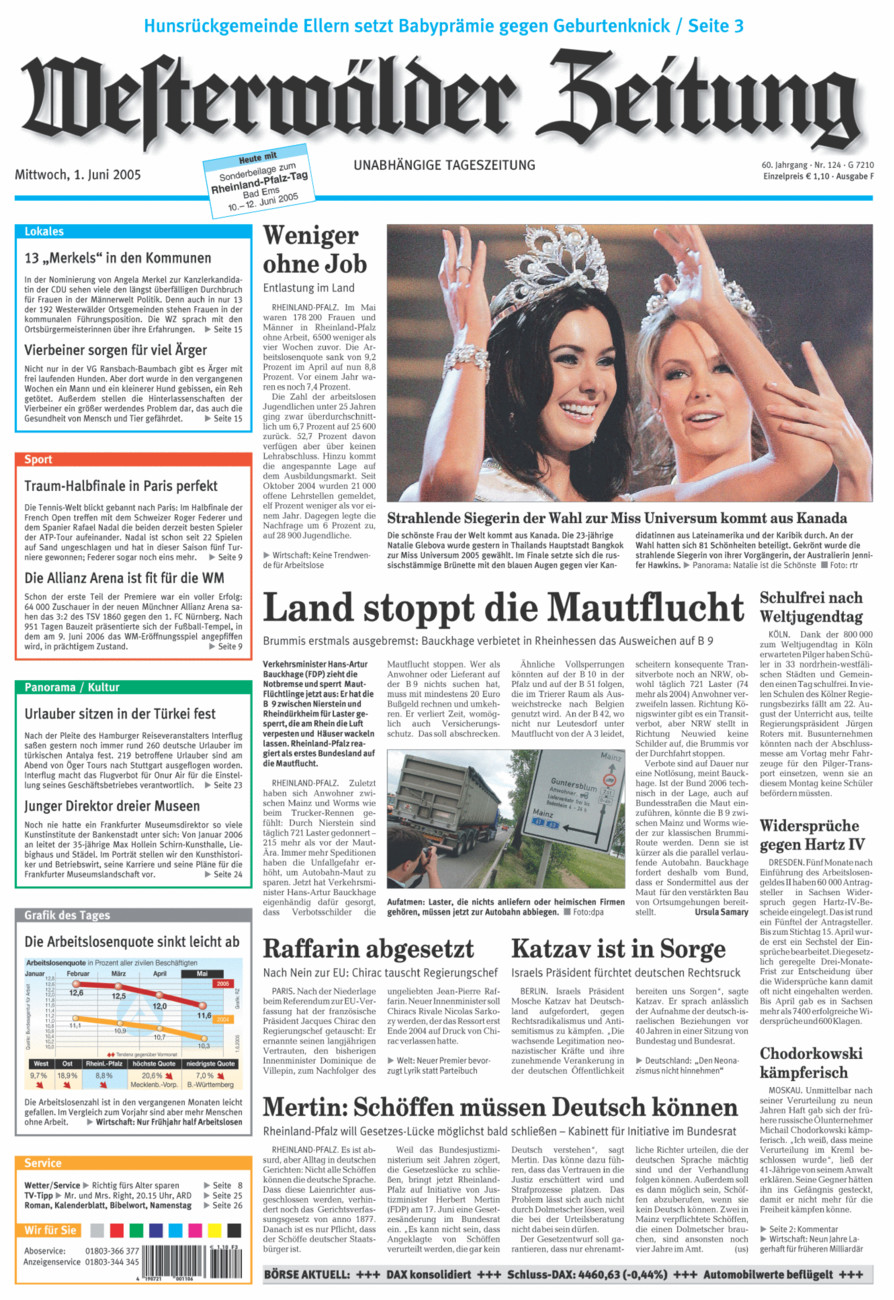 Westerwälder Zeitung vom Mittwoch, 01.06.2005