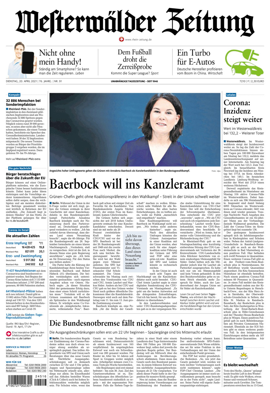 Westerwälder Zeitung vom Dienstag, 20.04.2021