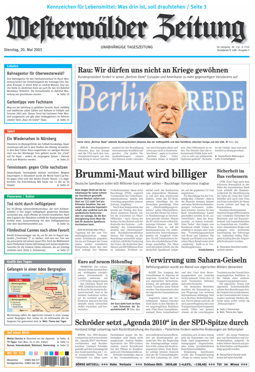 Westerwälder Zeitung vom Dienstag, 20.05.2003