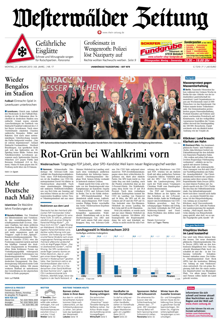 Westerwälder Zeitung vom Montag, 21.01.2013