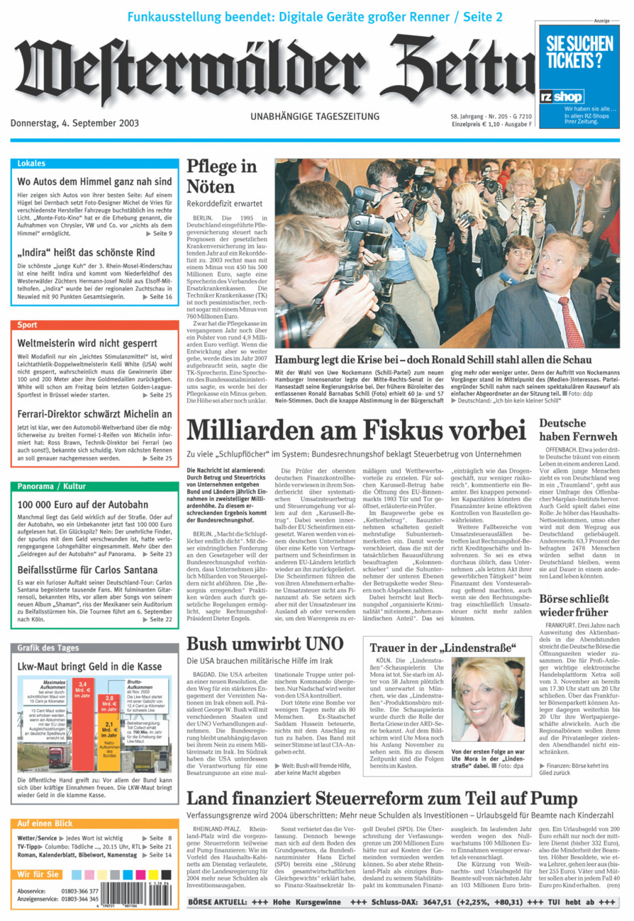 Westerwälder Zeitung vom Donnerstag, 04.09.2003