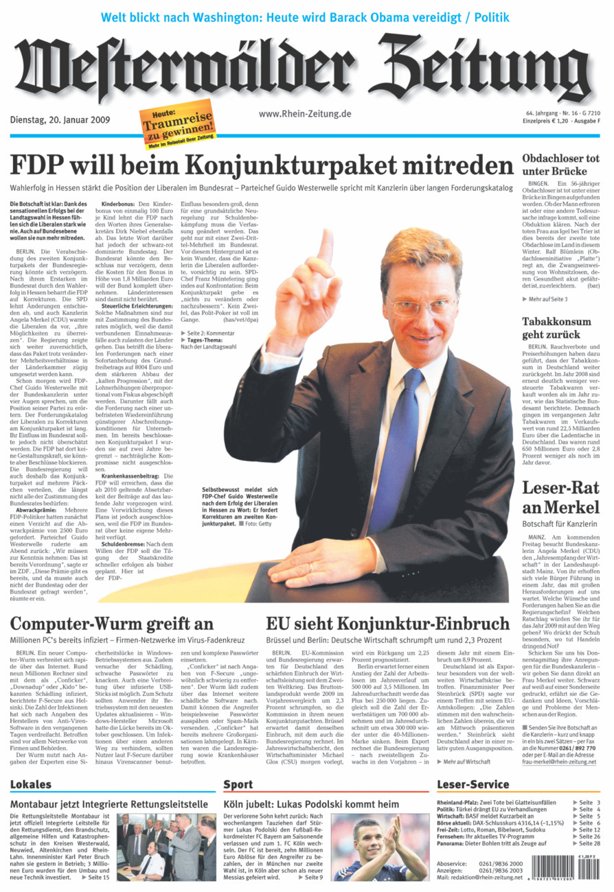 Westerwälder Zeitung vom Dienstag, 20.01.2009