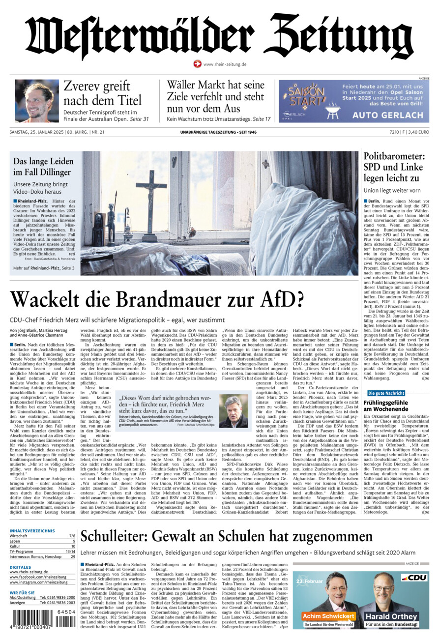 Westerwälder Zeitung vom Samstag, 25.01.2025