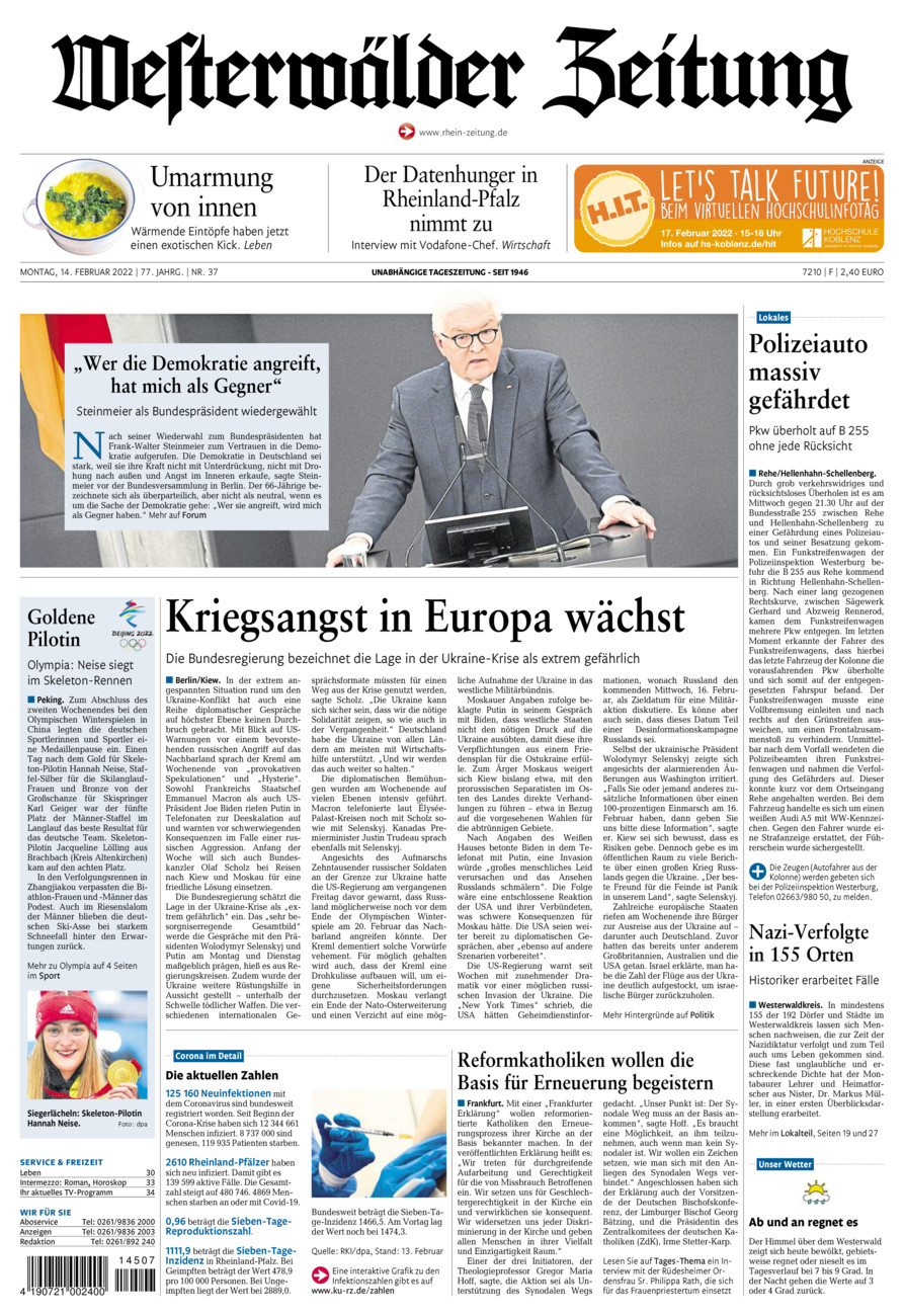 Westerwälder Zeitung vom Montag, 14.02.2022