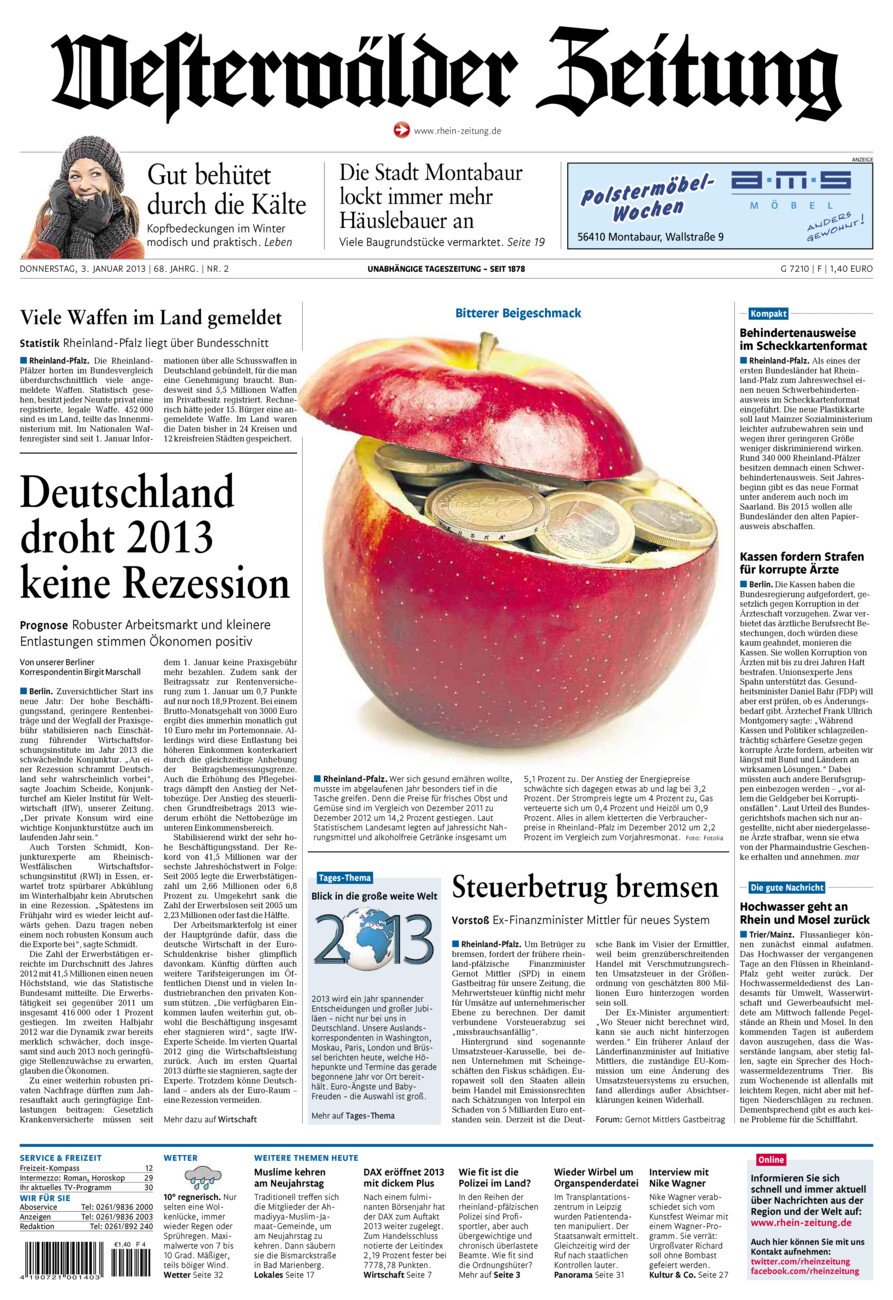 Westerwälder Zeitung vom Donnerstag, 03.01.2013
