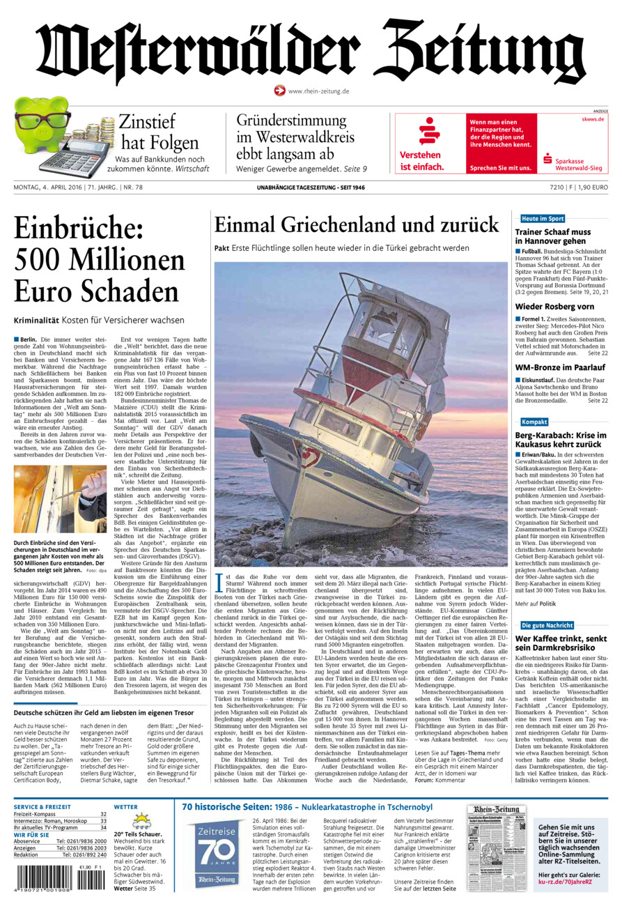 Westerwälder Zeitung vom Montag, 04.04.2016