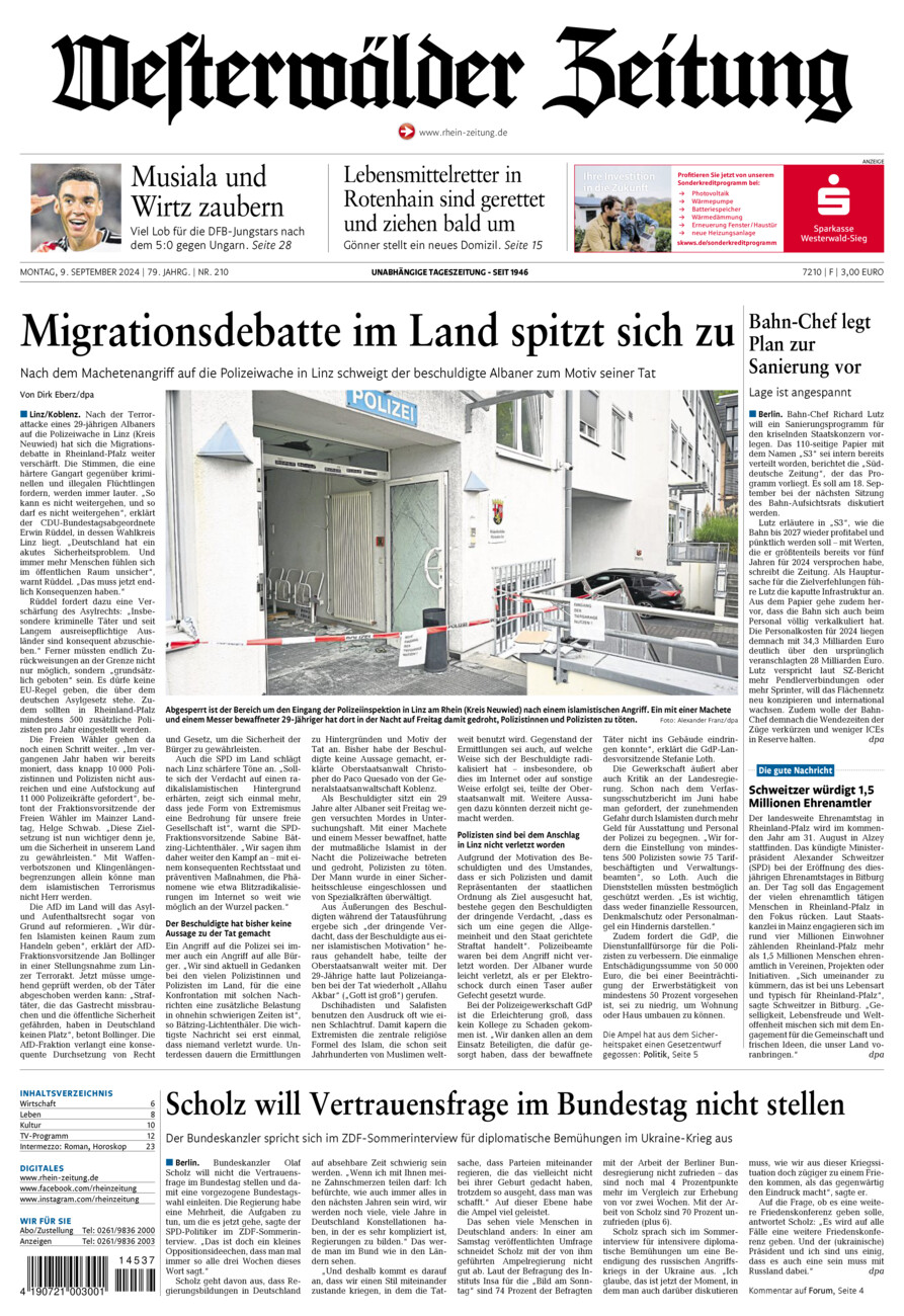 Westerwälder Zeitung vom Montag, 09.09.2024