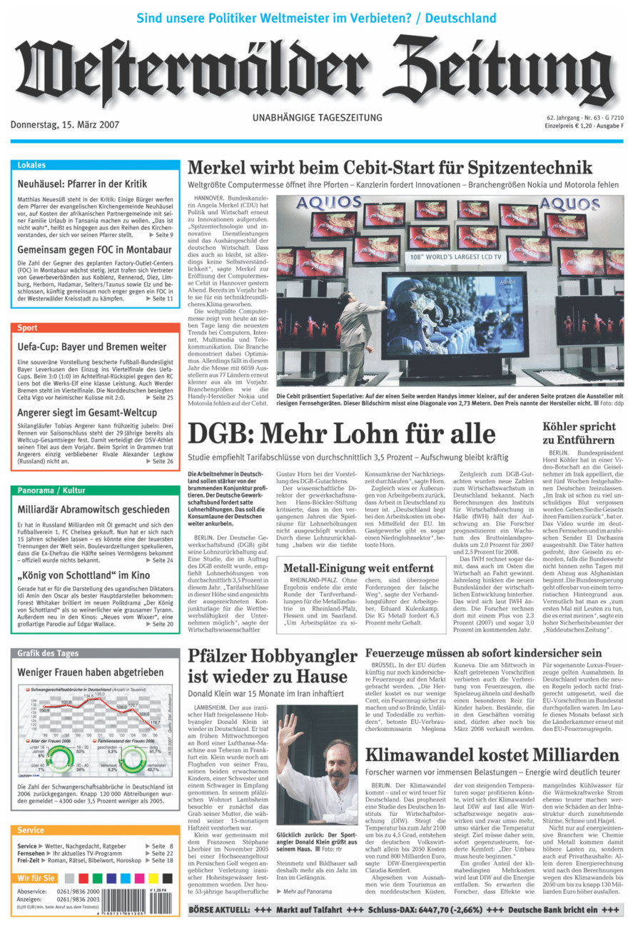 Westerwälder Zeitung vom Donnerstag, 15.03.2007
