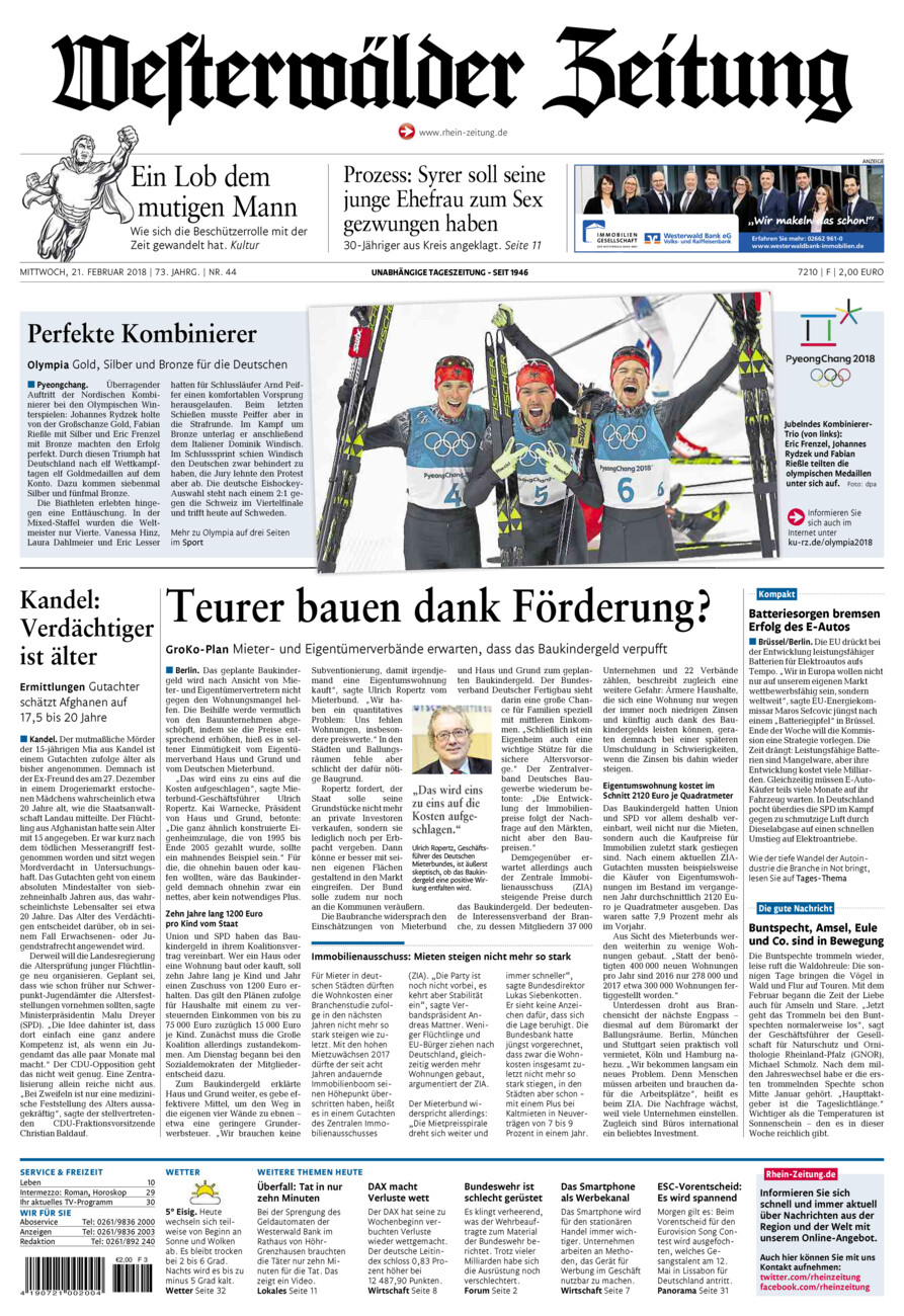 Westerwälder Zeitung vom Mittwoch, 21.02.2018