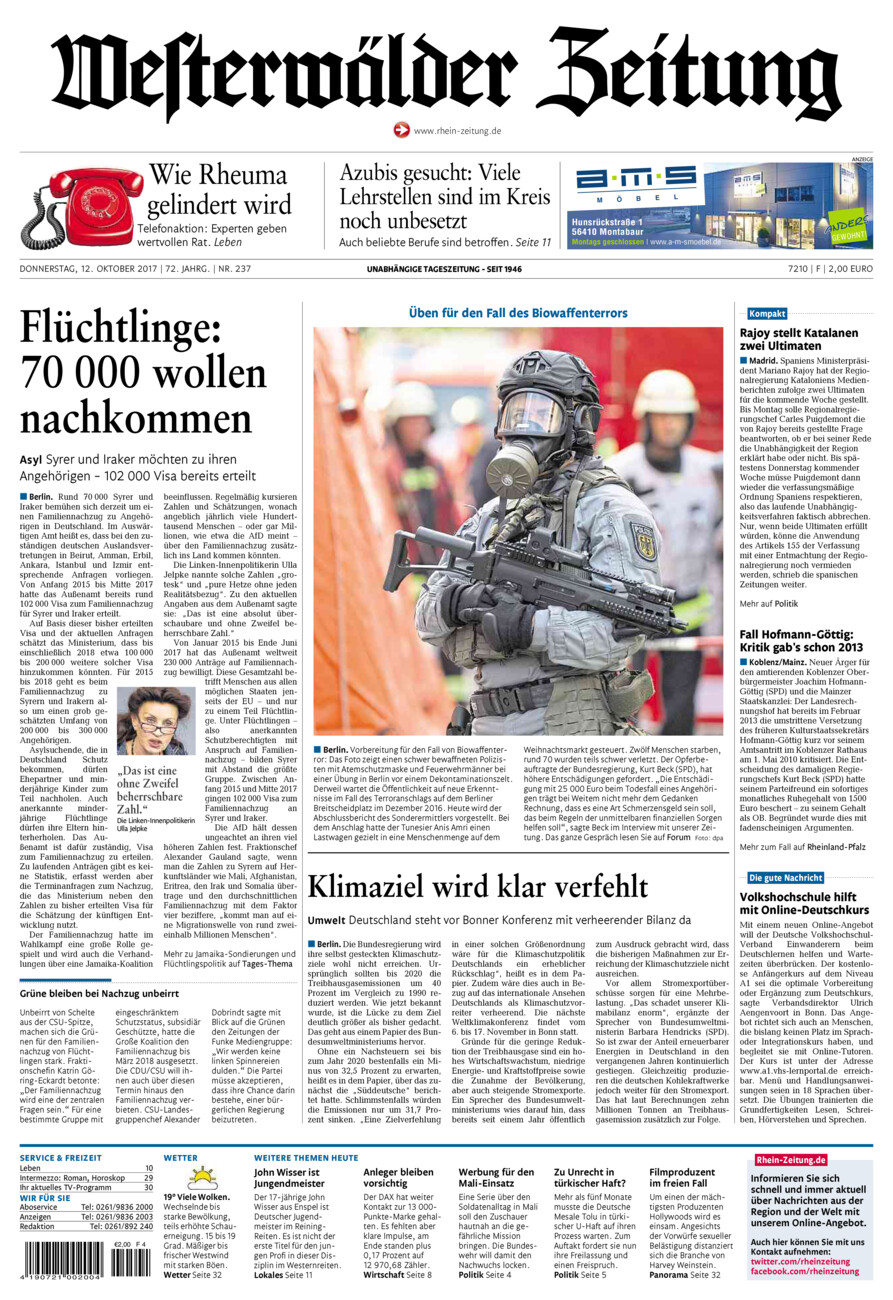 Westerwälder Zeitung vom Donnerstag, 12.10.2017