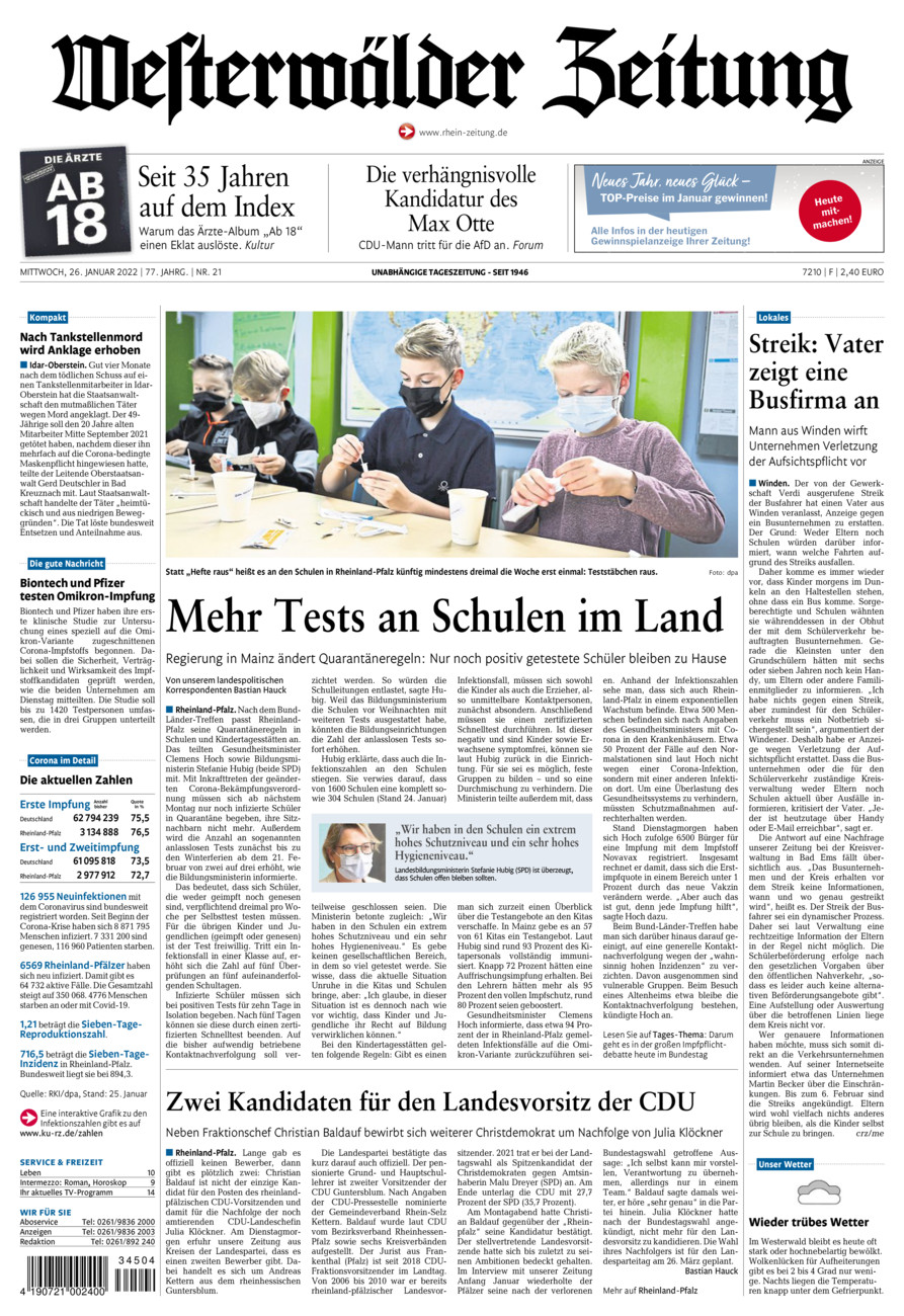Westerwälder Zeitung vom Mittwoch, 26.01.2022