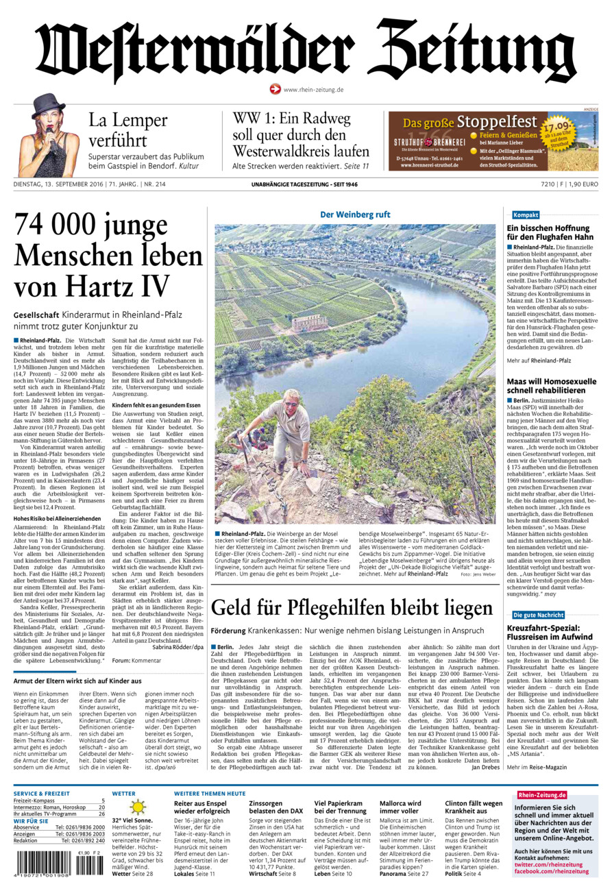 Westerwälder Zeitung vom Dienstag, 13.09.2016