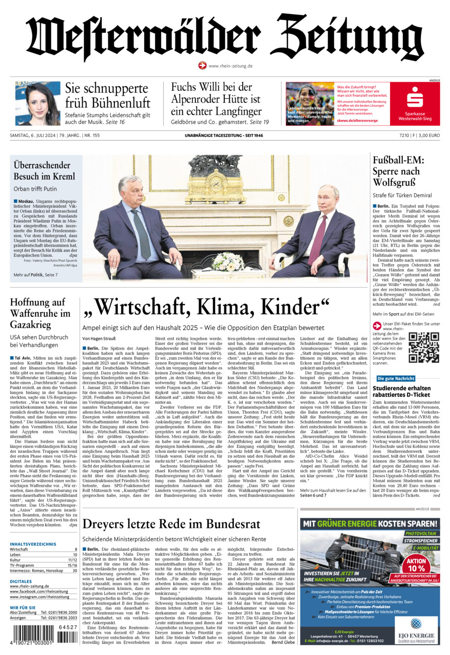 Westerwälder Zeitung vom Samstag, 06.07.2024