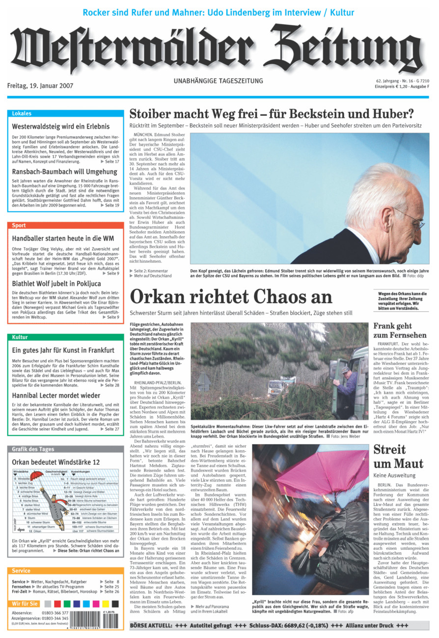 Westerwälder Zeitung vom Freitag, 19.01.2007