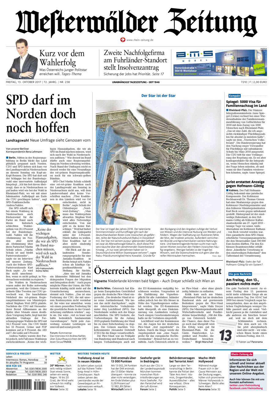 Westerwälder Zeitung vom Freitag, 13.10.2017