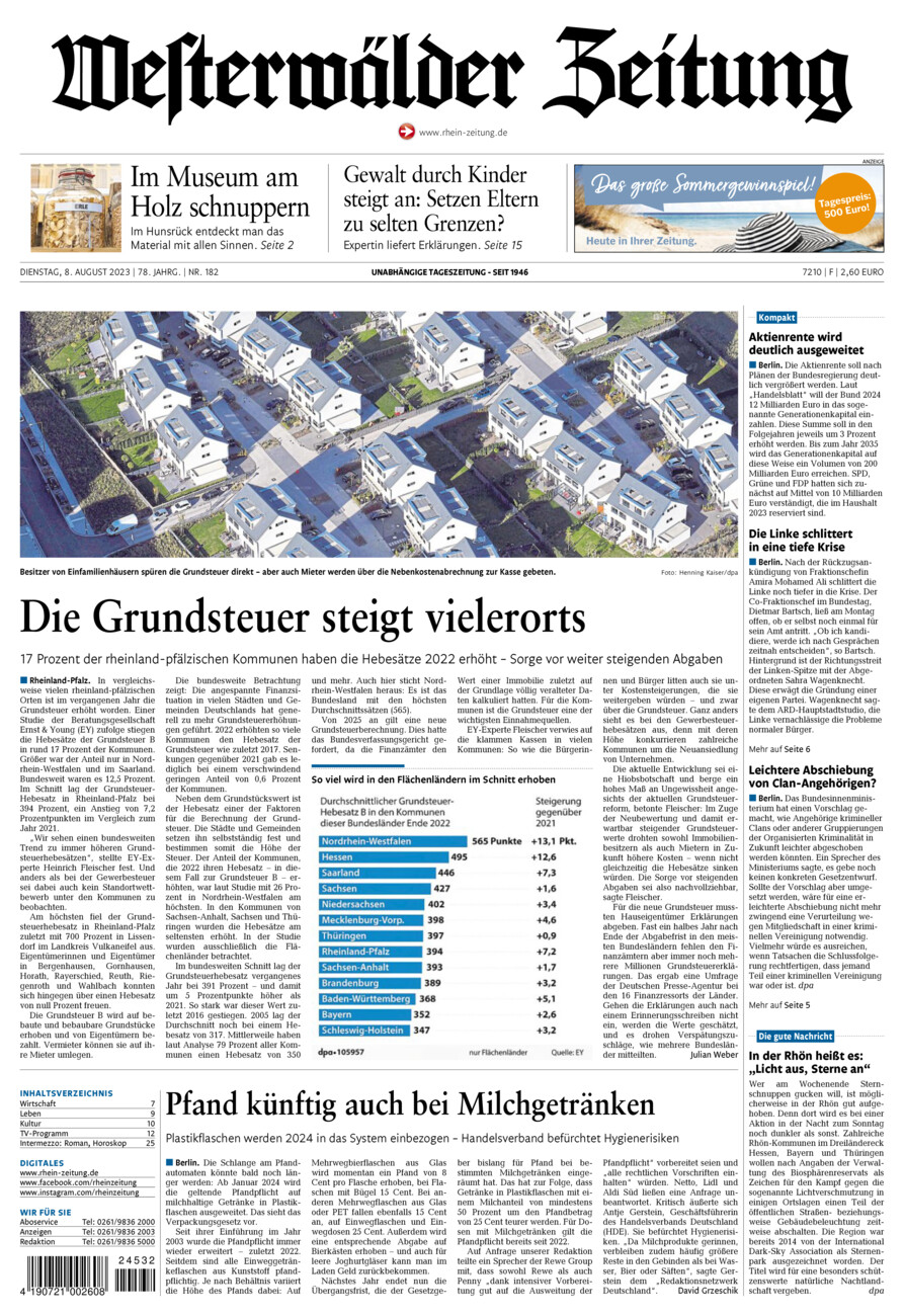 Westerwälder Zeitung vom Dienstag, 08.08.2023
