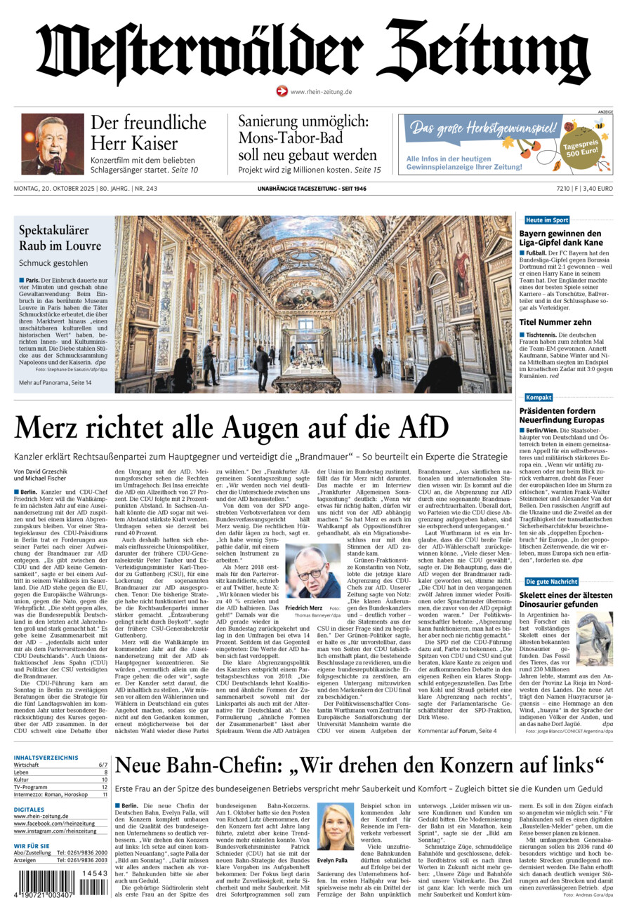 Westerwälder Zeitung vom Montag, 20.10.2025