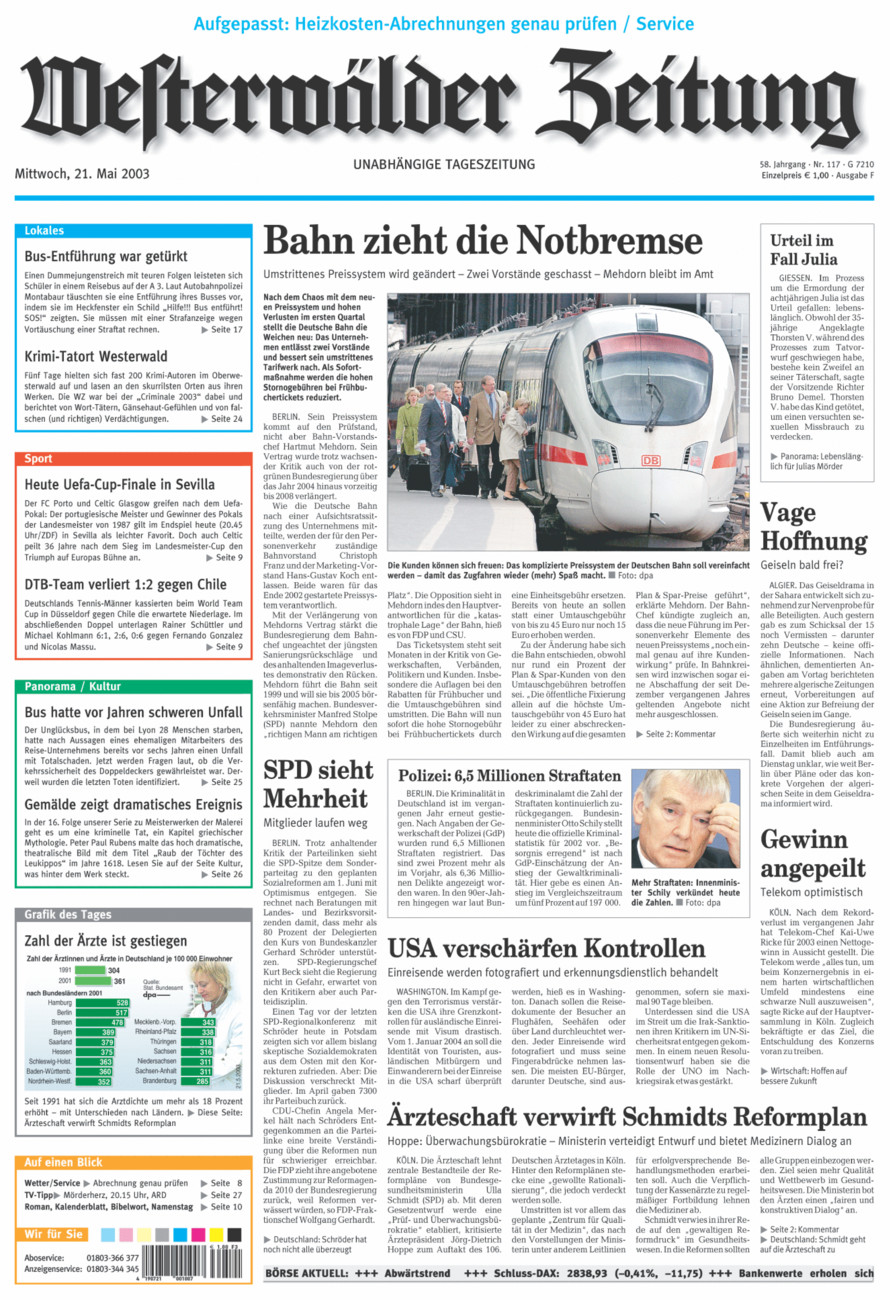 Westerwälder Zeitung vom Mittwoch, 21.05.2003