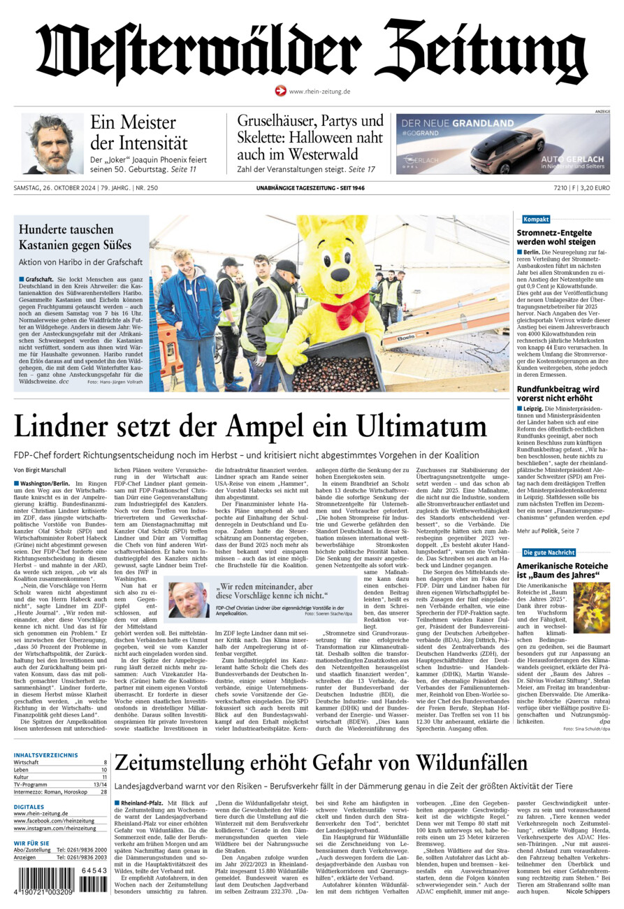 Westerwälder Zeitung vom Samstag, 26.10.2024