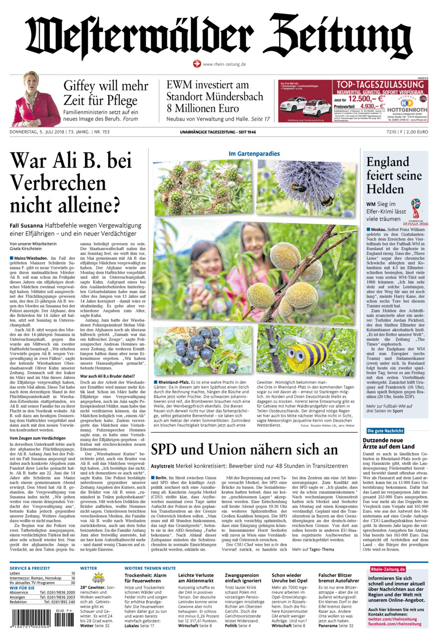 Westerwälder Zeitung vom Donnerstag, 05.07.2018