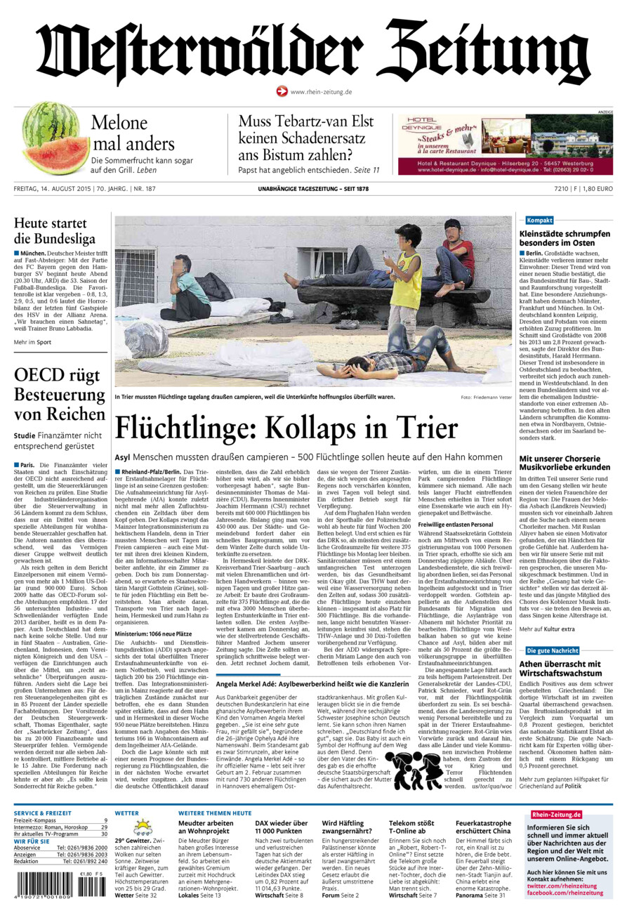 Westerwälder Zeitung vom Freitag, 14.08.2015