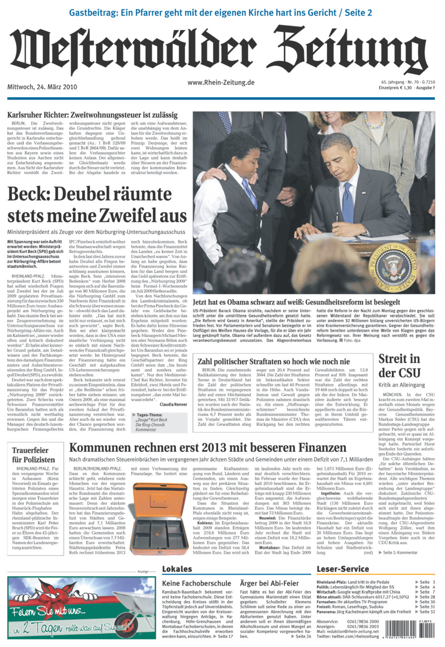 Westerwälder Zeitung vom Mittwoch, 24.03.2010