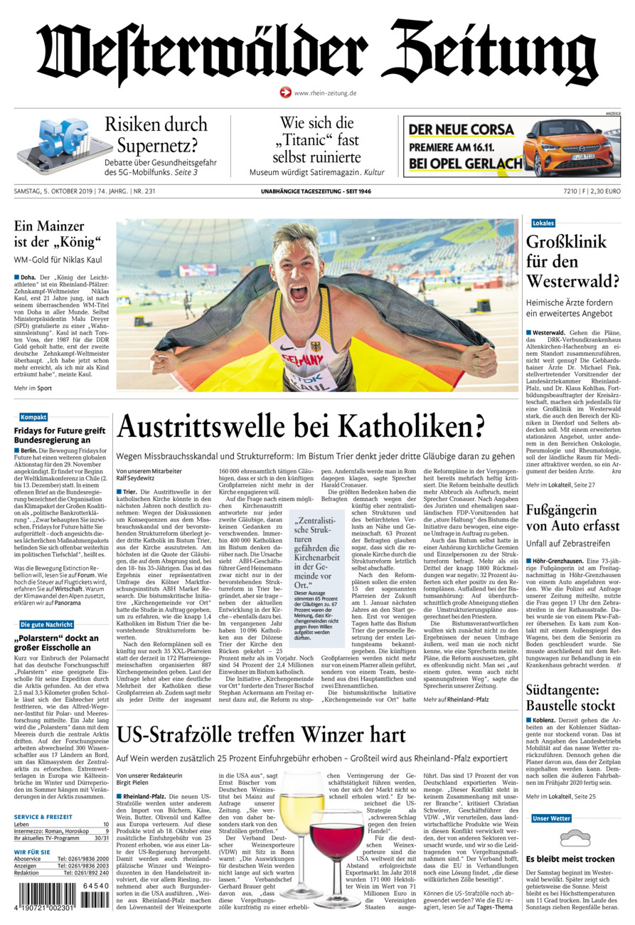 Westerwälder Zeitung vom Samstag, 05.10.2019