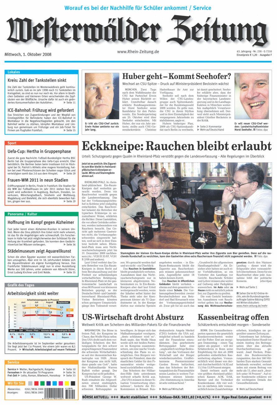Westerwälder Zeitung vom Mittwoch, 01.10.2008