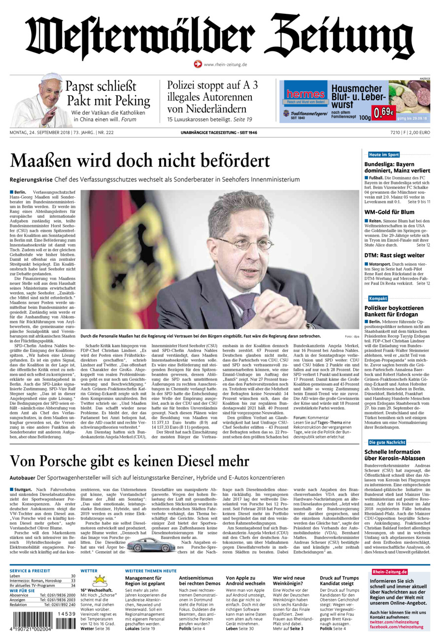 Westerwälder Zeitung vom Montag, 24.09.2018