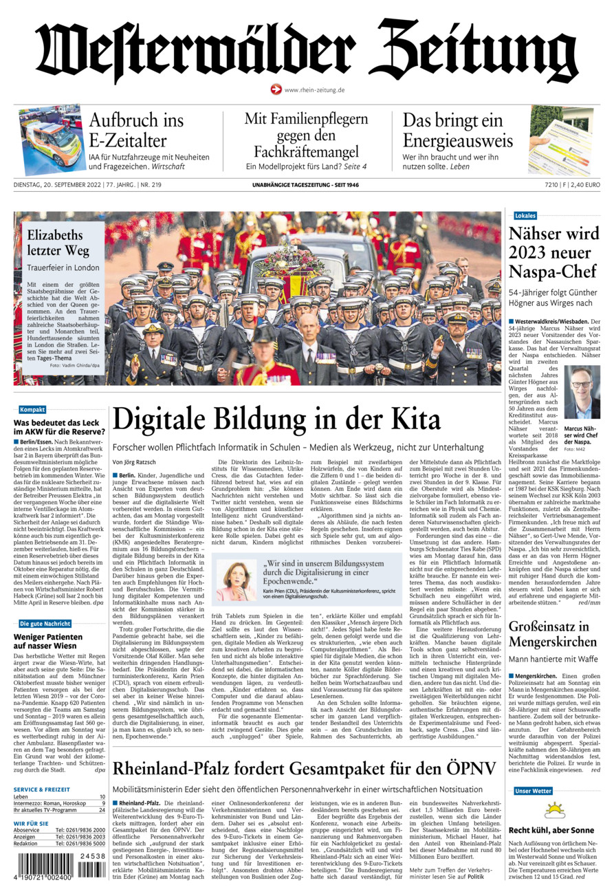 Westerwälder Zeitung vom Dienstag, 20.09.2022