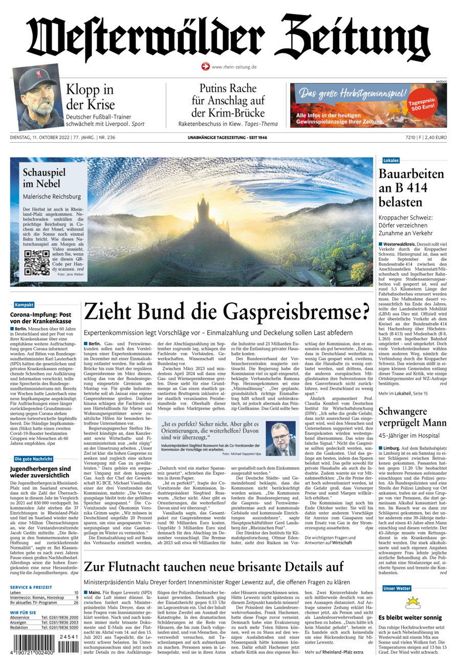 Westerwälder Zeitung vom Dienstag, 11.10.2022