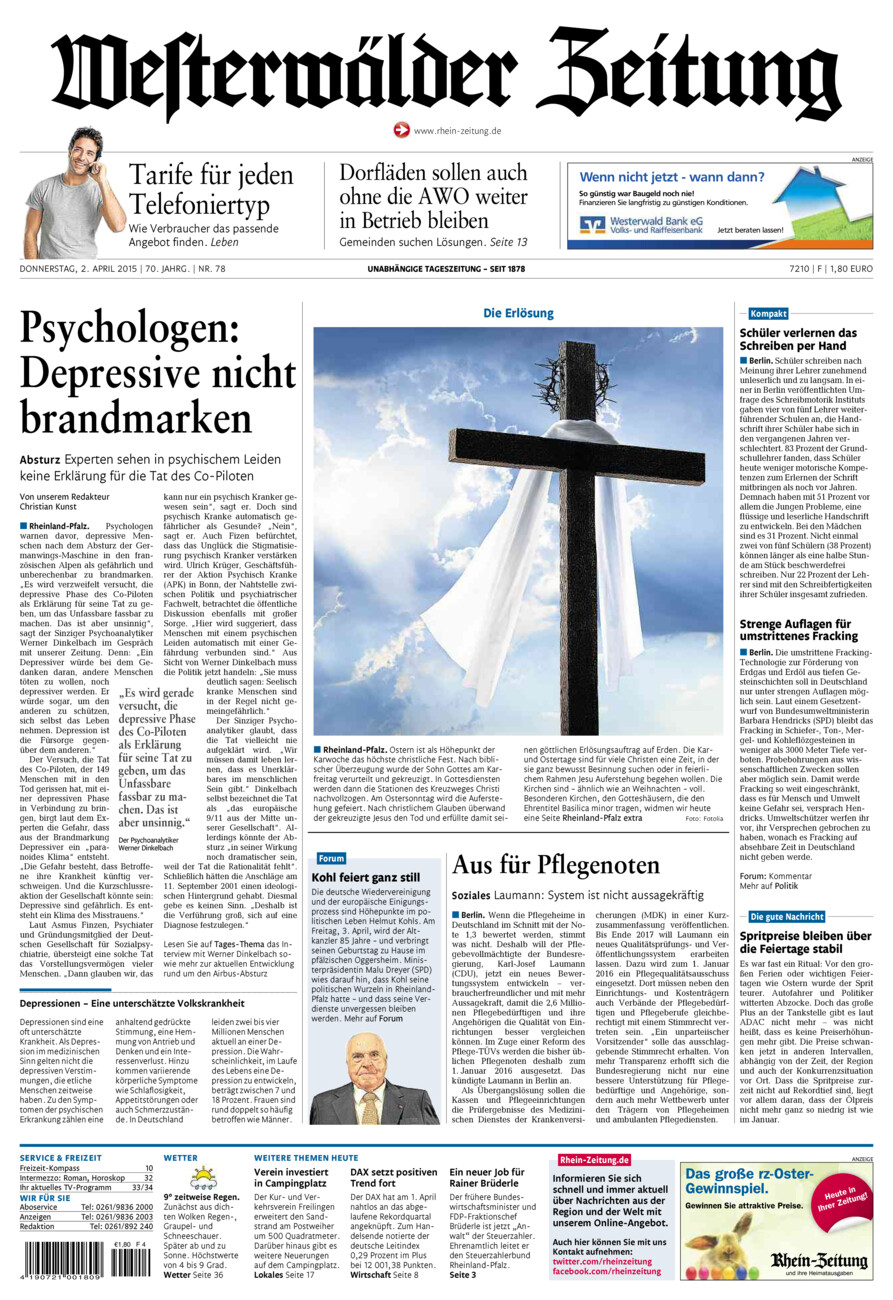 Westerwälder Zeitung vom Donnerstag, 02.04.2015