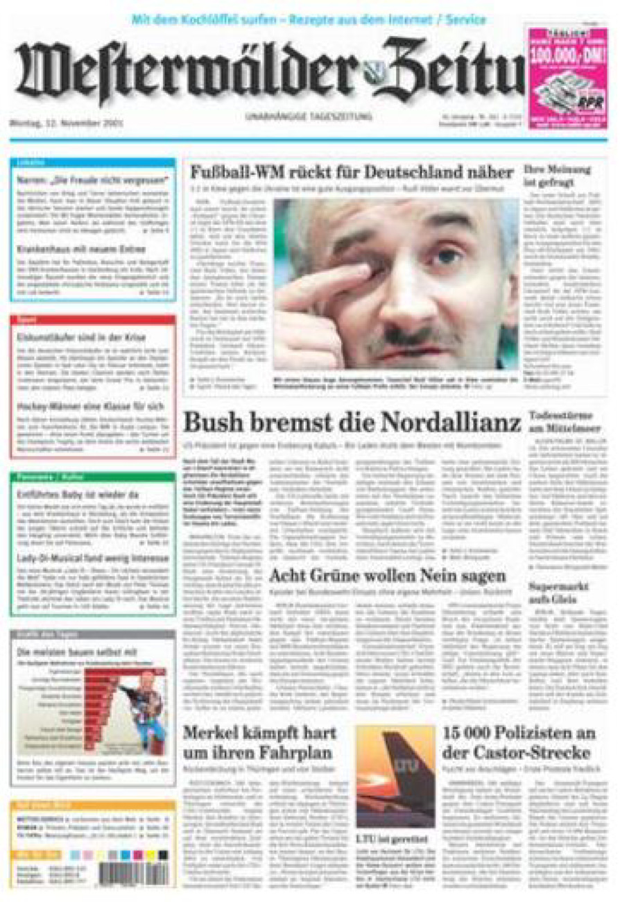 Westerwälder Zeitung vom Montag, 12.11.2001
