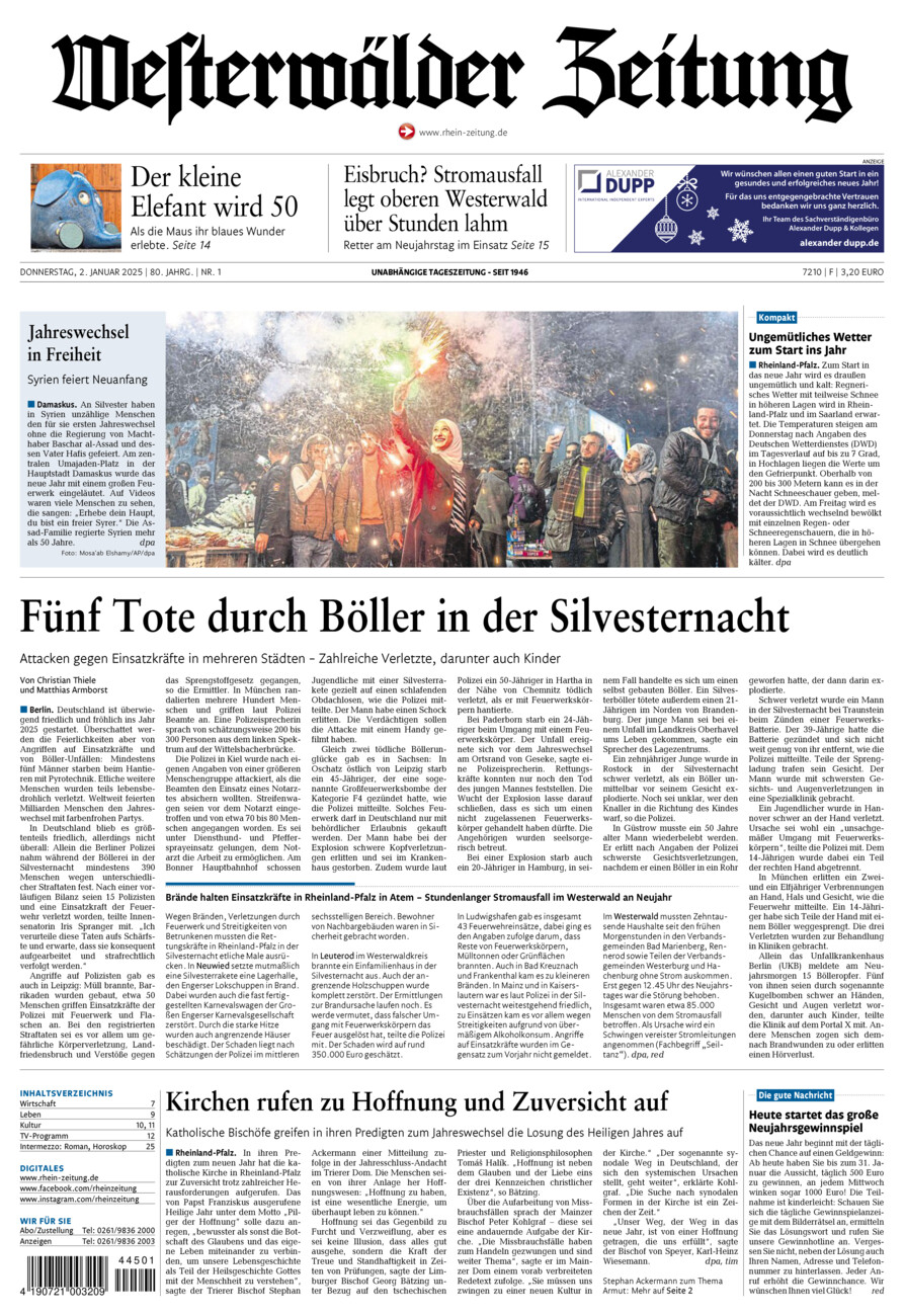 Westerwälder Zeitung vom Donnerstag, 02.01.2025