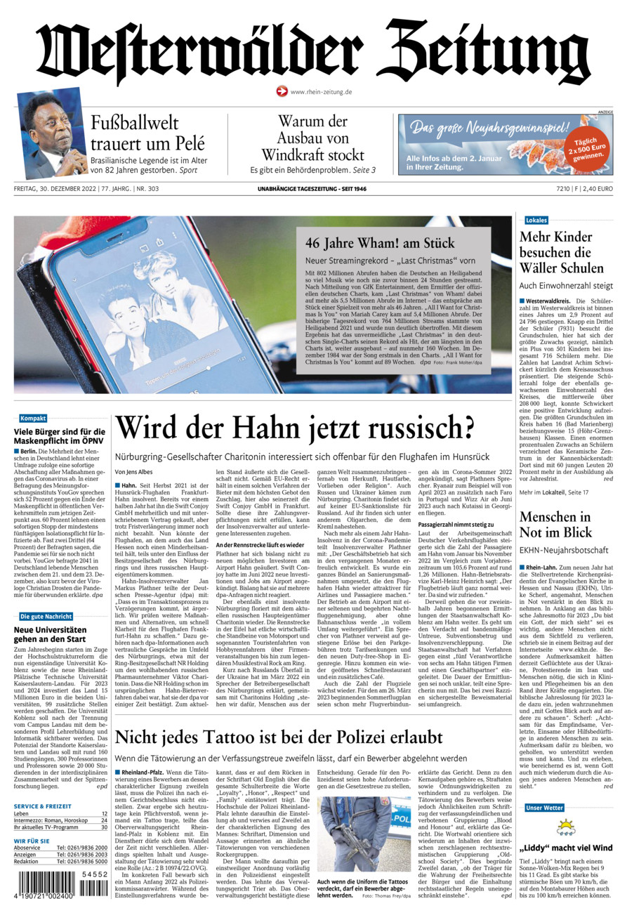 Westerwälder Zeitung vom Freitag, 30.12.2022