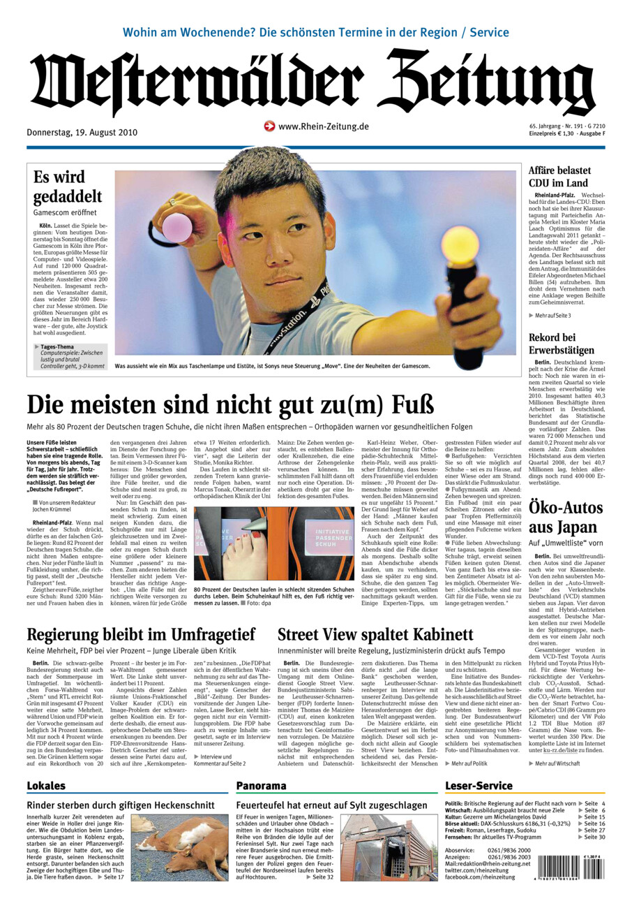 Westerwälder Zeitung vom Donnerstag, 19.08.2010