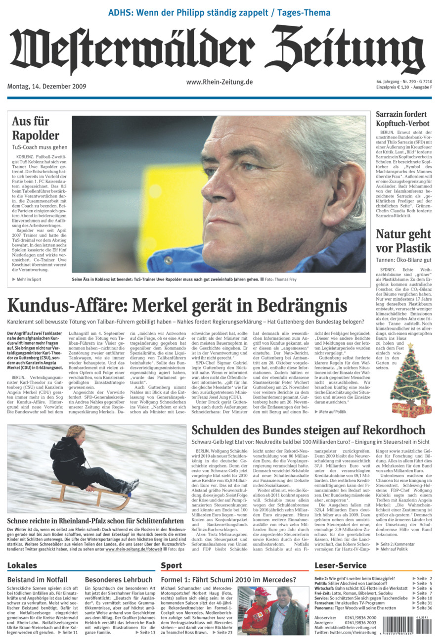 Westerwälder Zeitung vom Montag, 14.12.2009