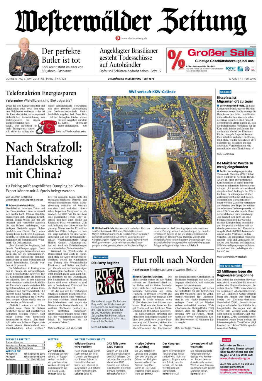 Westerwälder Zeitung vom Donnerstag, 06.06.2013