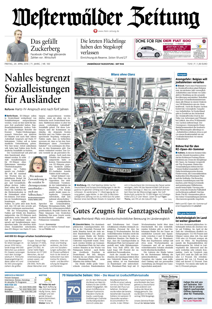 Westerwälder Zeitung vom Freitag, 29.04.2016