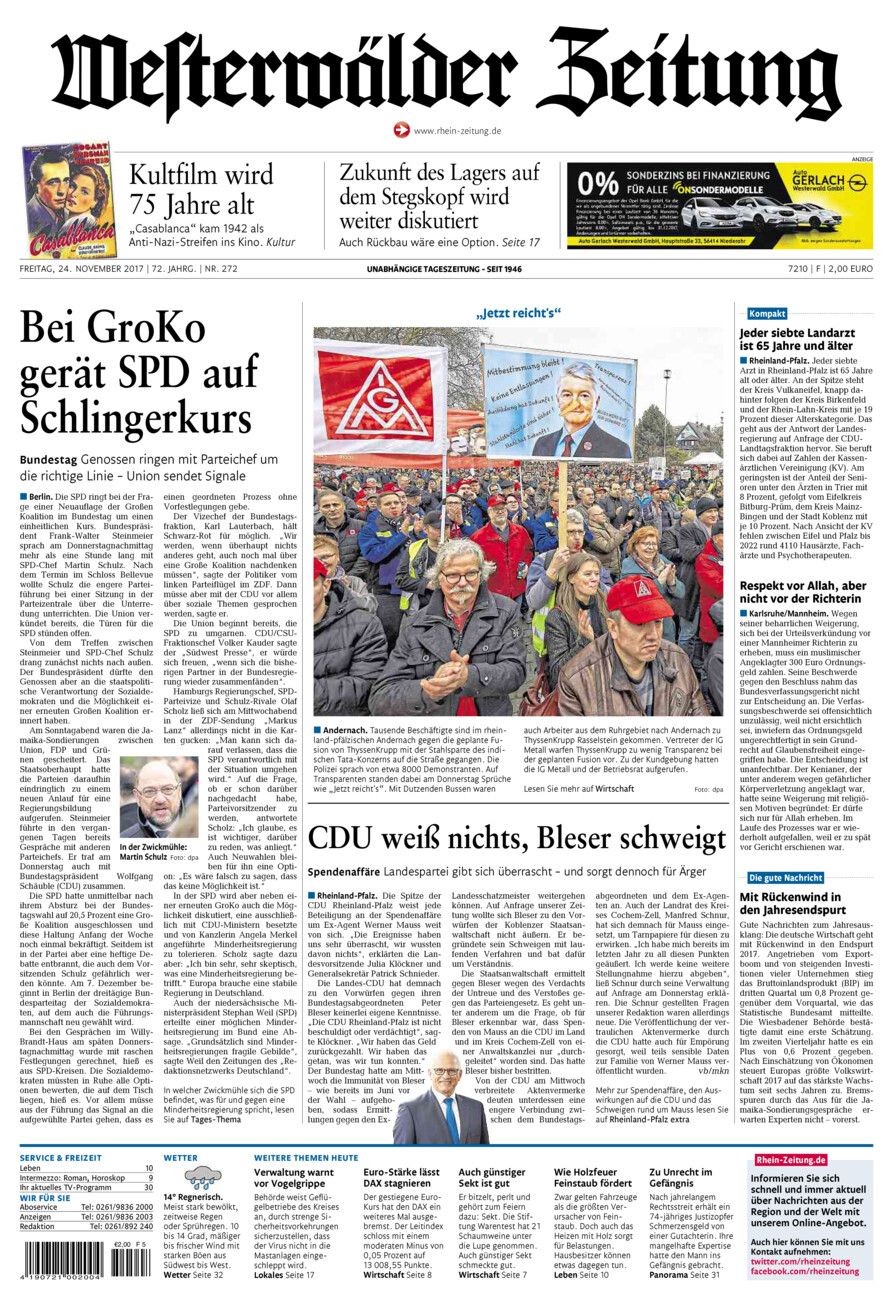 Westerwälder Zeitung vom Freitag, 24.11.2017