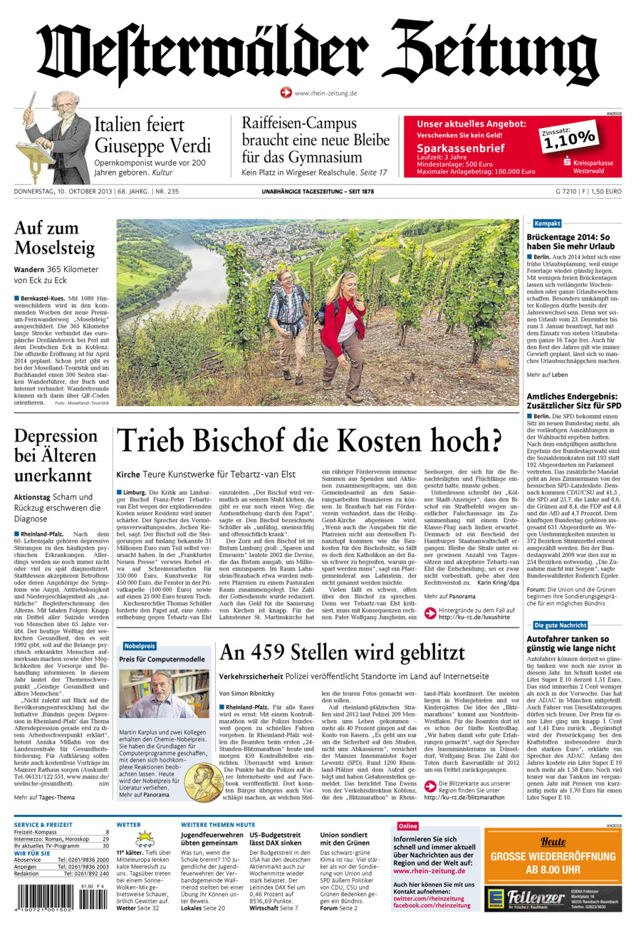 Westerwälder Zeitung vom Donnerstag, 10.10.2013
