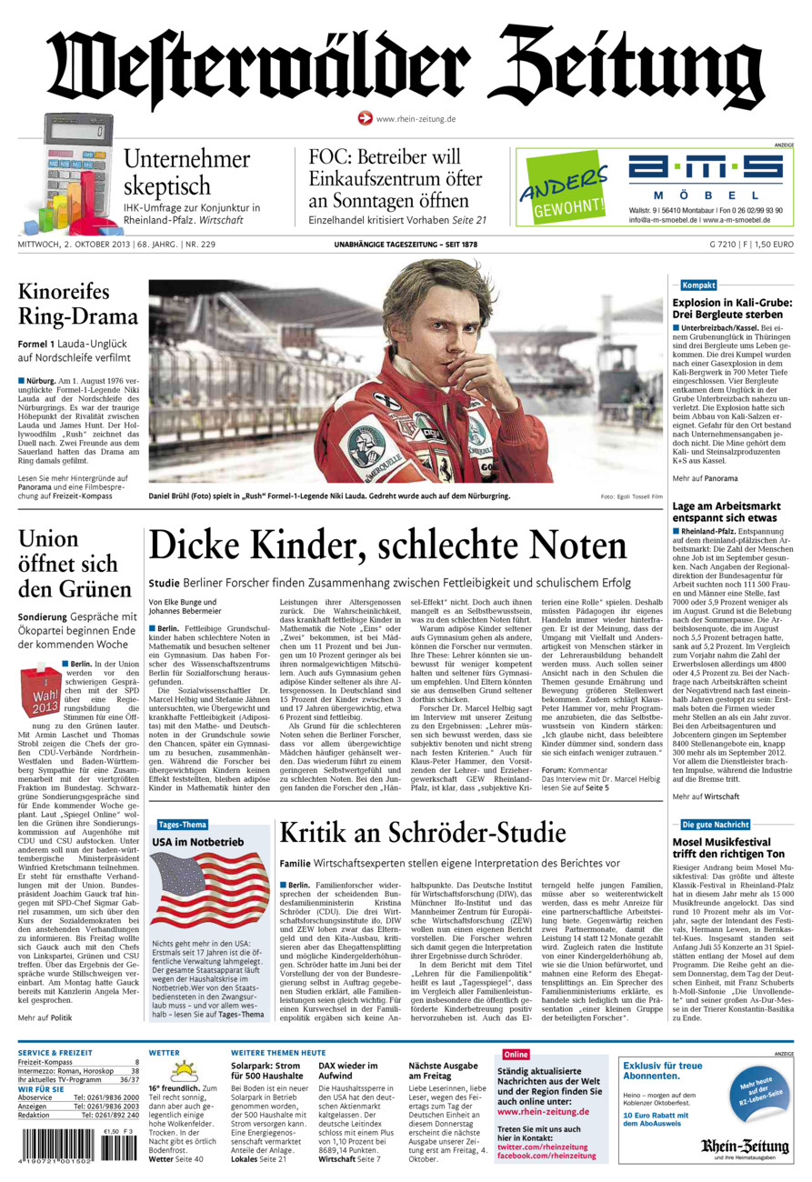 Westerwälder Zeitung vom Mittwoch, 02.10.2013