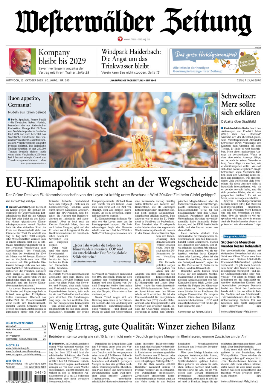 Westerwälder Zeitung vom Mittwoch, 22.10.2025