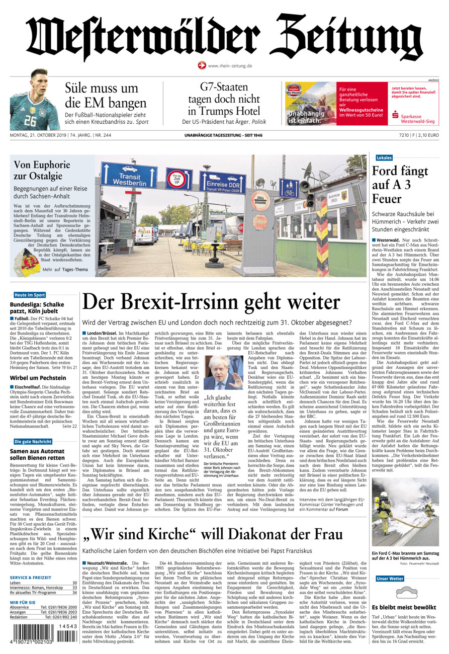 Westerwälder Zeitung vom Montag, 21.10.2019