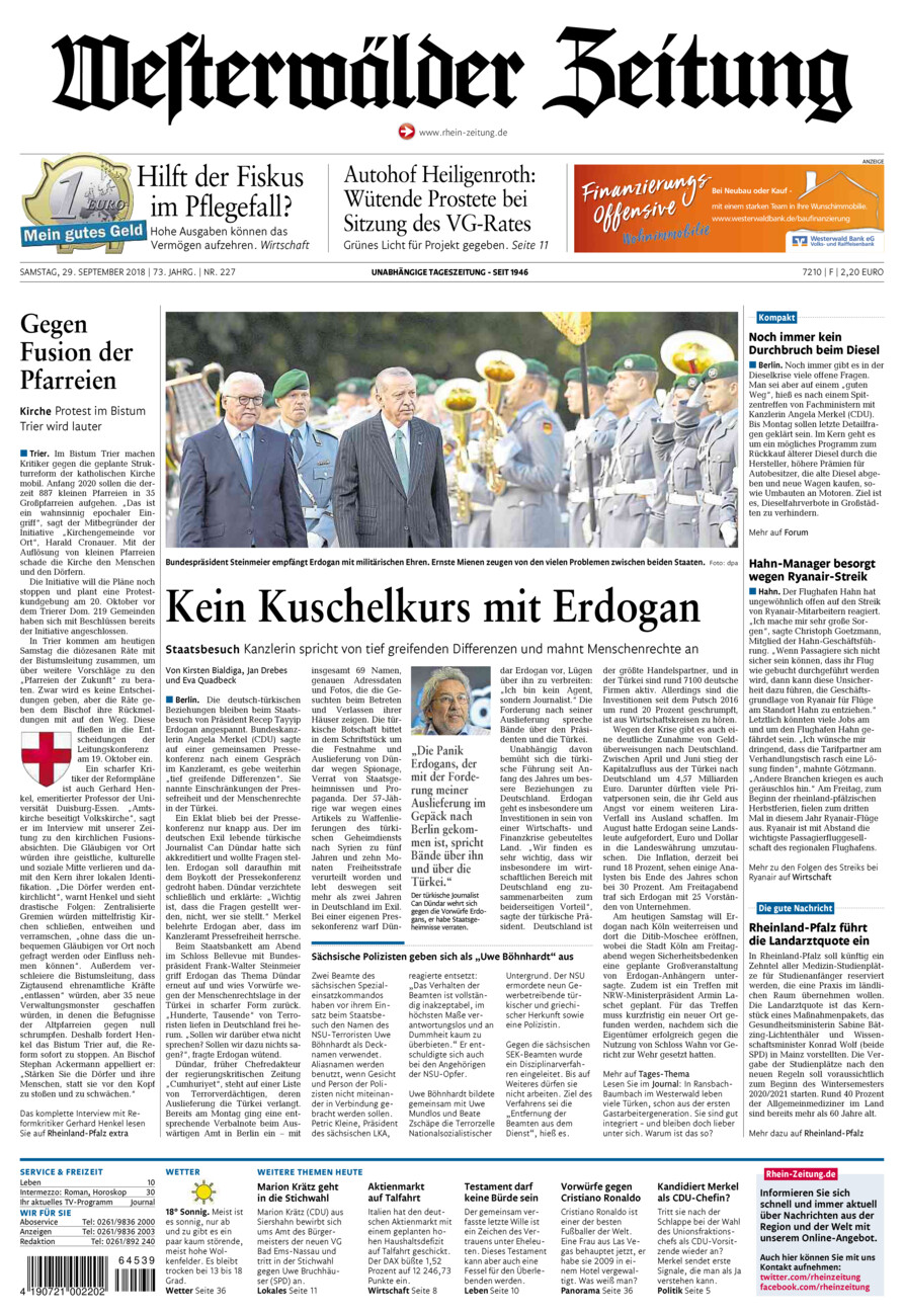 Westerwälder Zeitung vom Samstag, 29.09.2018