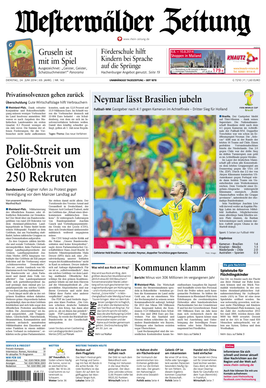 Westerwälder Zeitung vom Dienstag, 24.06.2014