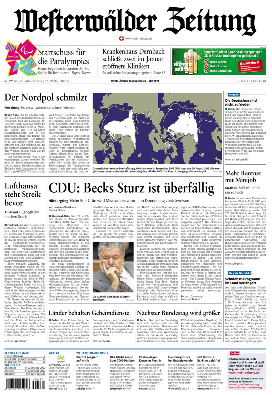 Westerwälder Zeitung vom Mittwoch, 29.08.2012