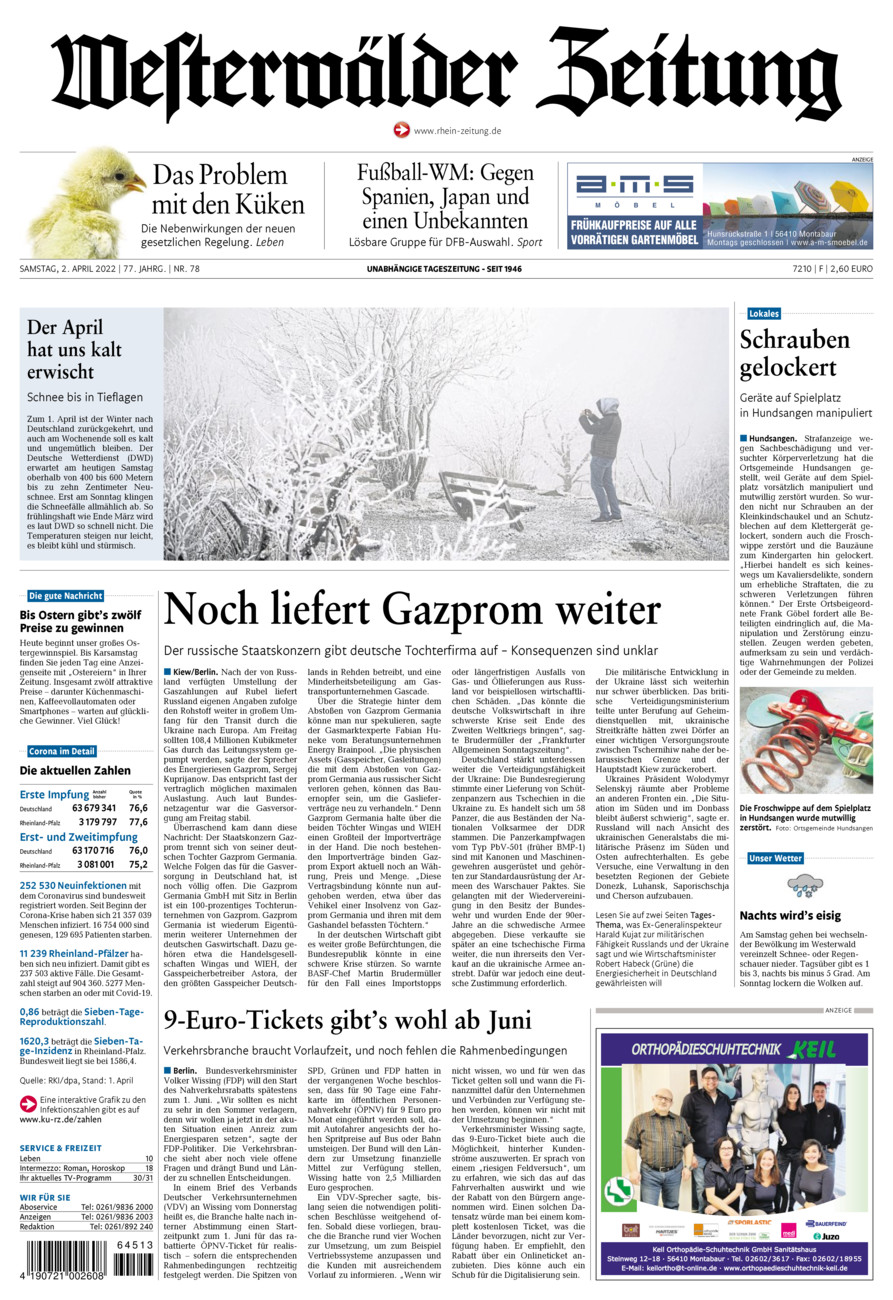 Westerwälder Zeitung vom Samstag, 02.04.2022