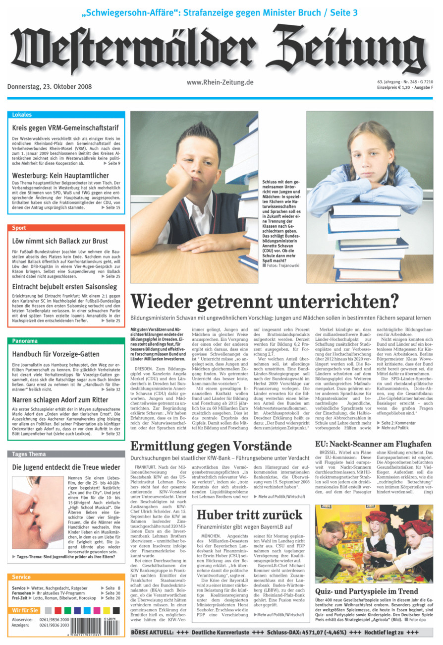 Westerwälder Zeitung vom Donnerstag, 23.10.2008